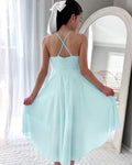 Chiffon girls graduation junior bridesmaid dress with crossover back straps