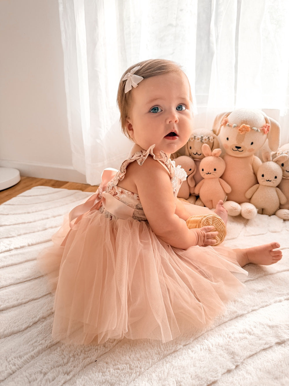 Aria Tulle Baby Romper in Nectar for special occasions