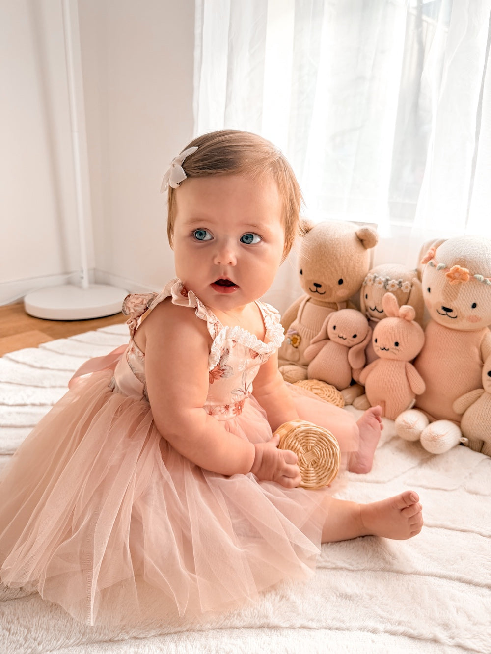 Baby girl nectar tulle romper with soft ruffle details