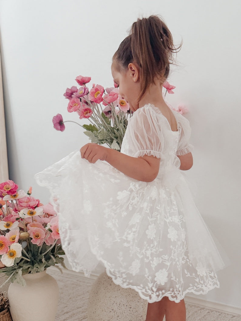 Girls white wedding guest dress