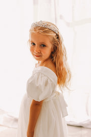 Belle Girls White Satin Dress Last Size 7 & 8 - A Little Lacey