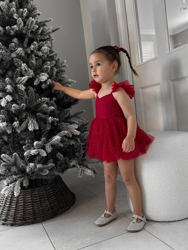 Belle Red Sparkle Christmas Baby Dress - A Little Lacey