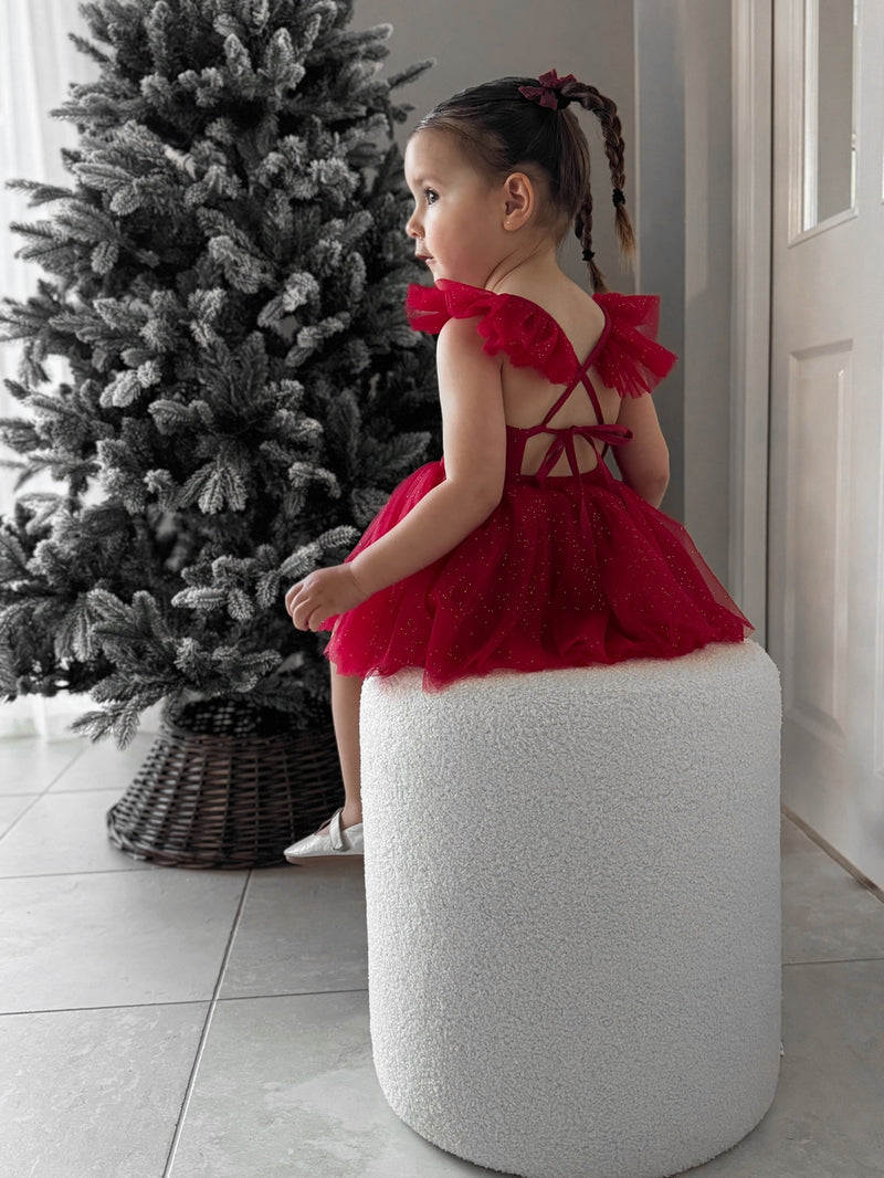 Belle Red Sparkle Christmas Baby Dress - A Little Lacey