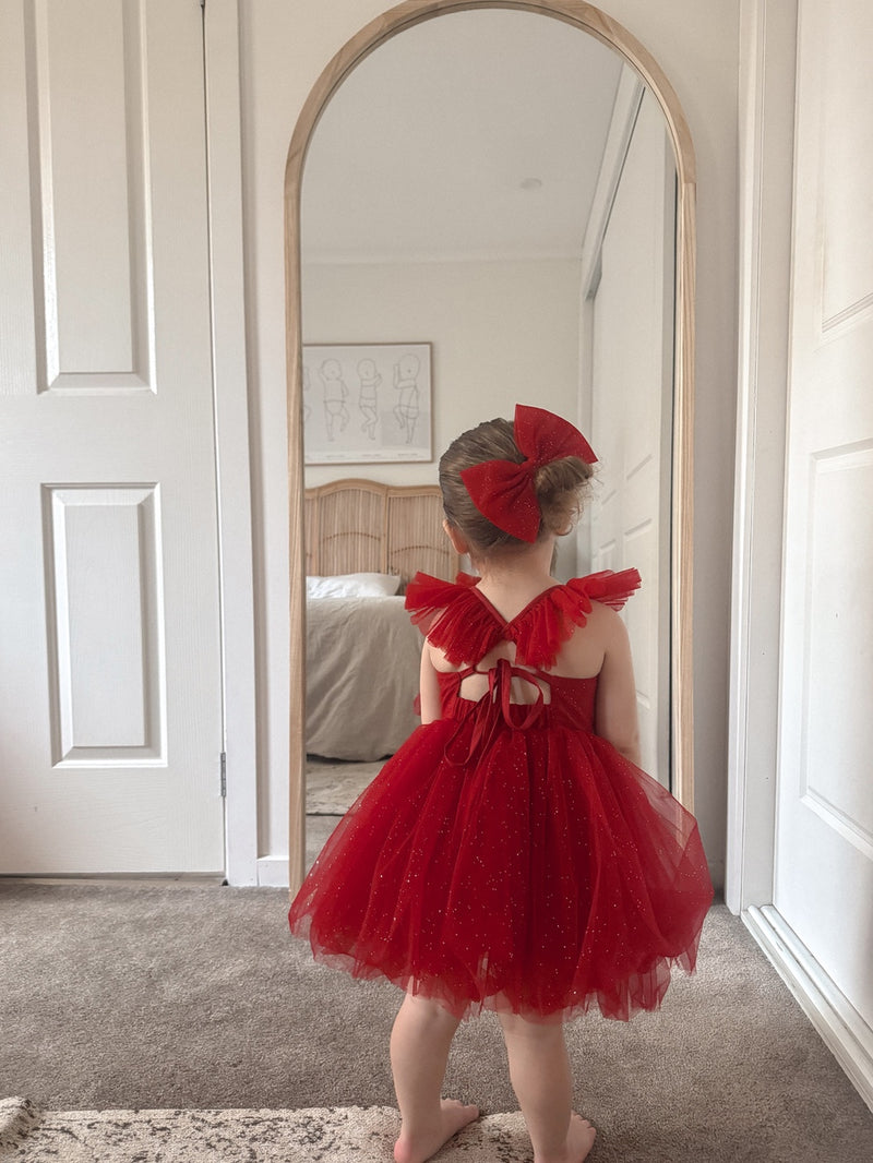 Belle Girls Red Sparkle Christmas Dress - A Little Lacey