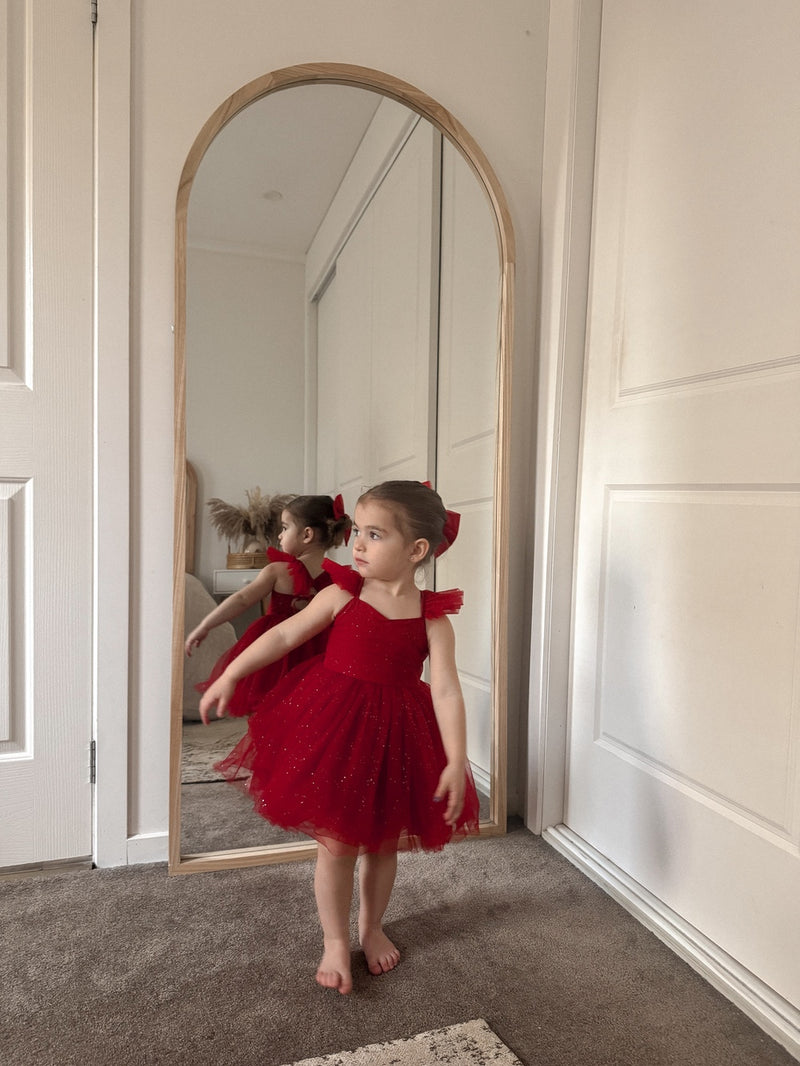 Belle Girls Red Sparkle Christmas Dress - A Little Lacey