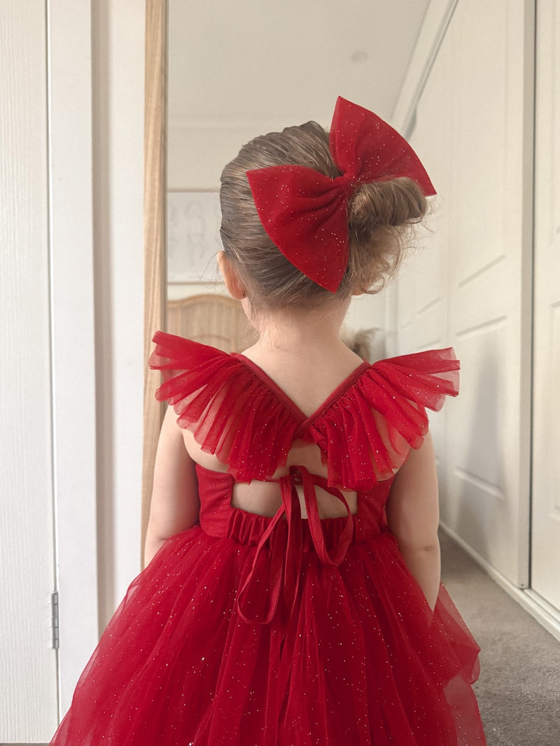 Belle Girls Red Sparkle Christmas Dress - A Little Lacey