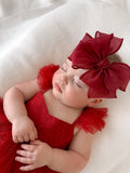 Burgundy Christmas Baby Headband – large burgundy bow on soft elastic band by A Little Lacey