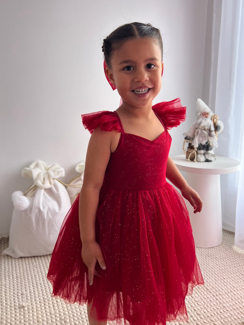 Belle Girls Red Sparkle Christmas Dress - A Little Lacey