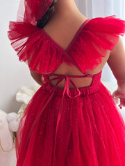 Belle Girls Red Sparkle Christmas Dress - A Little Lacey