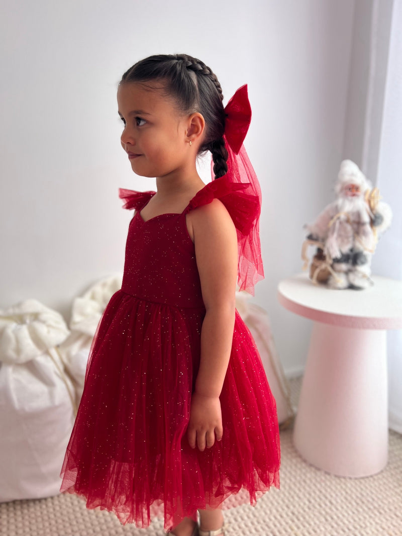 Belle Girls Red Sparkle Christmas Dress - A Little Lacey
