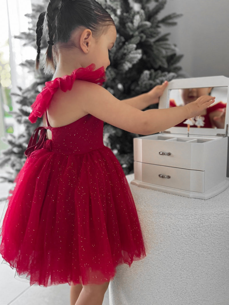 Belle Girls Red Sparkle Christmas Dress - A Little Lacey