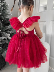 Belle Girls Red Sparkle Christmas Dress - A Little Lacey