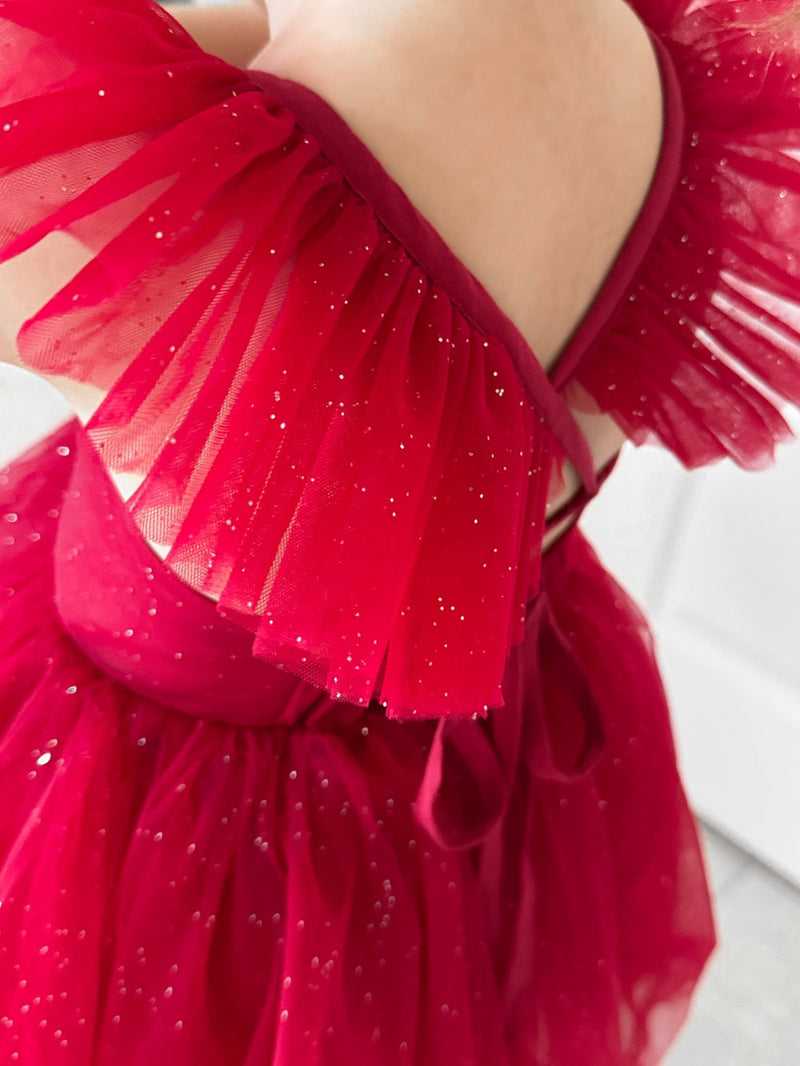 Belle Girls Red Sparkle Christmas Dress - A Little Lacey