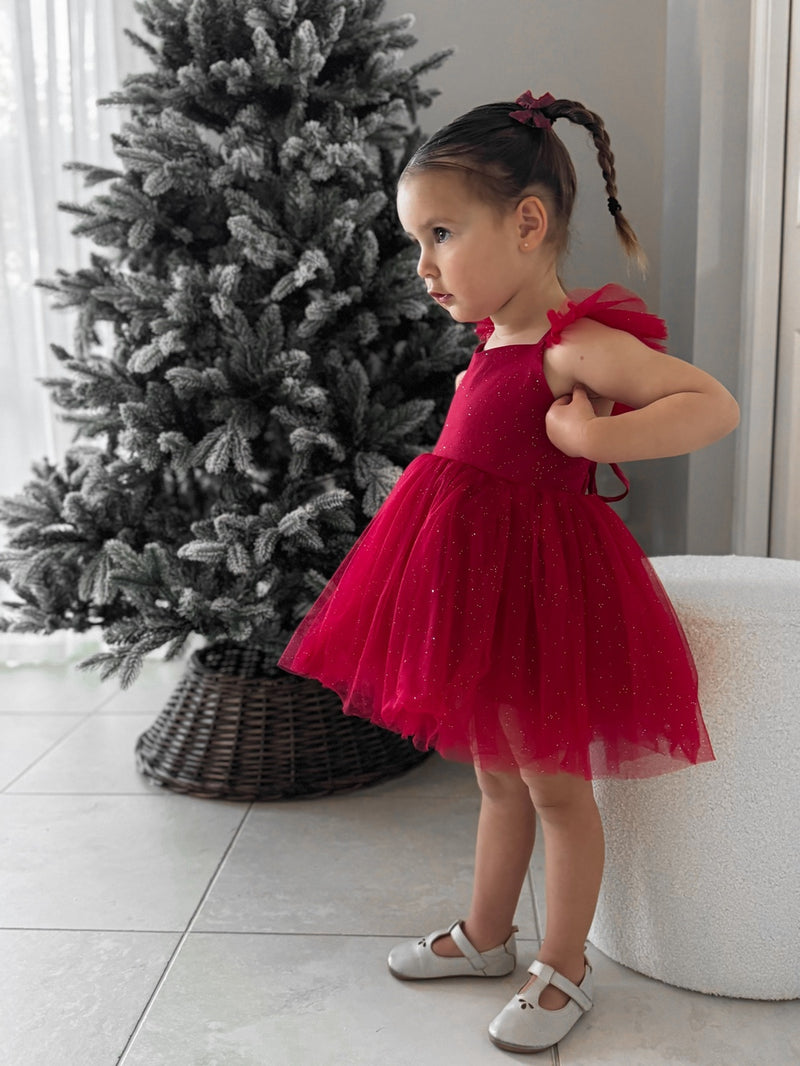 Belle Girls Red Sparkle Christmas Dress - A Little Lacey