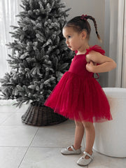 Belle Girls Red Sparkle Christmas Dress - A Little Lacey