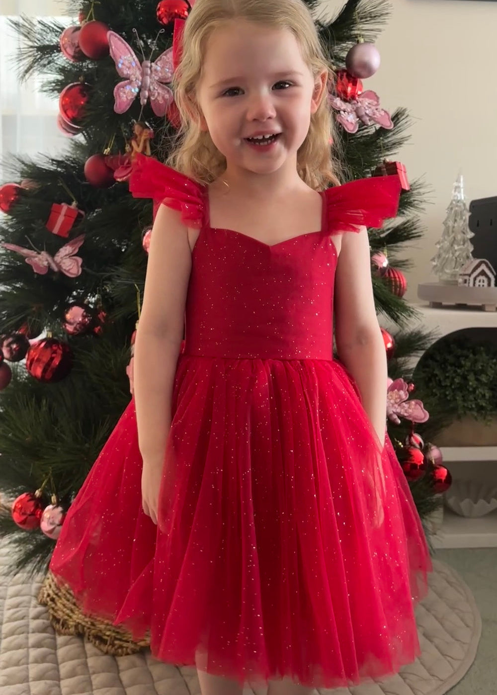 Belle Girls Red Sparkle Christmas Dress