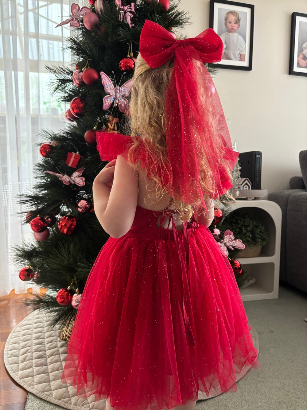 Belle Girls Red Sparkle Christmas Dress