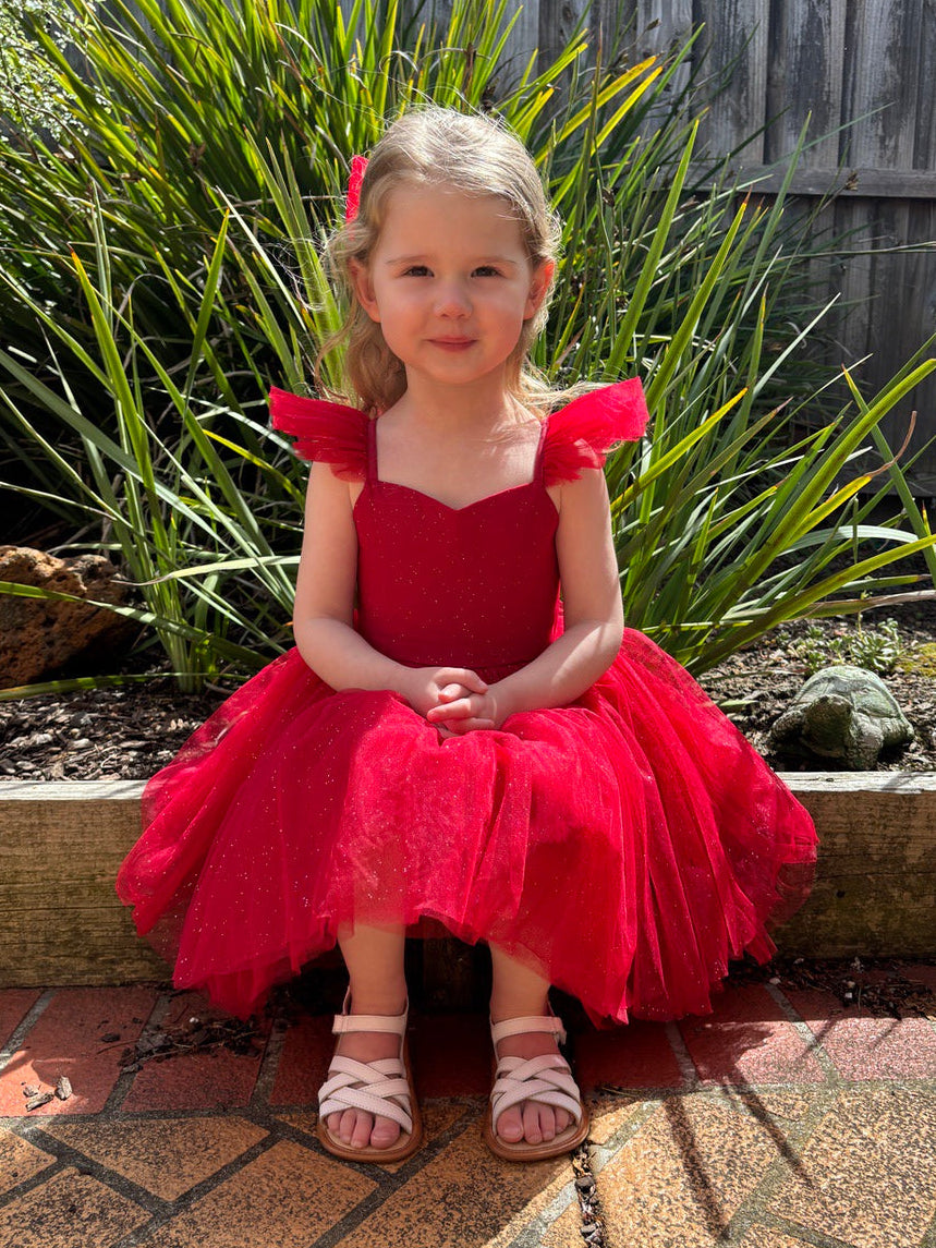 Belle Girls Red Sparkle Christmas Dress