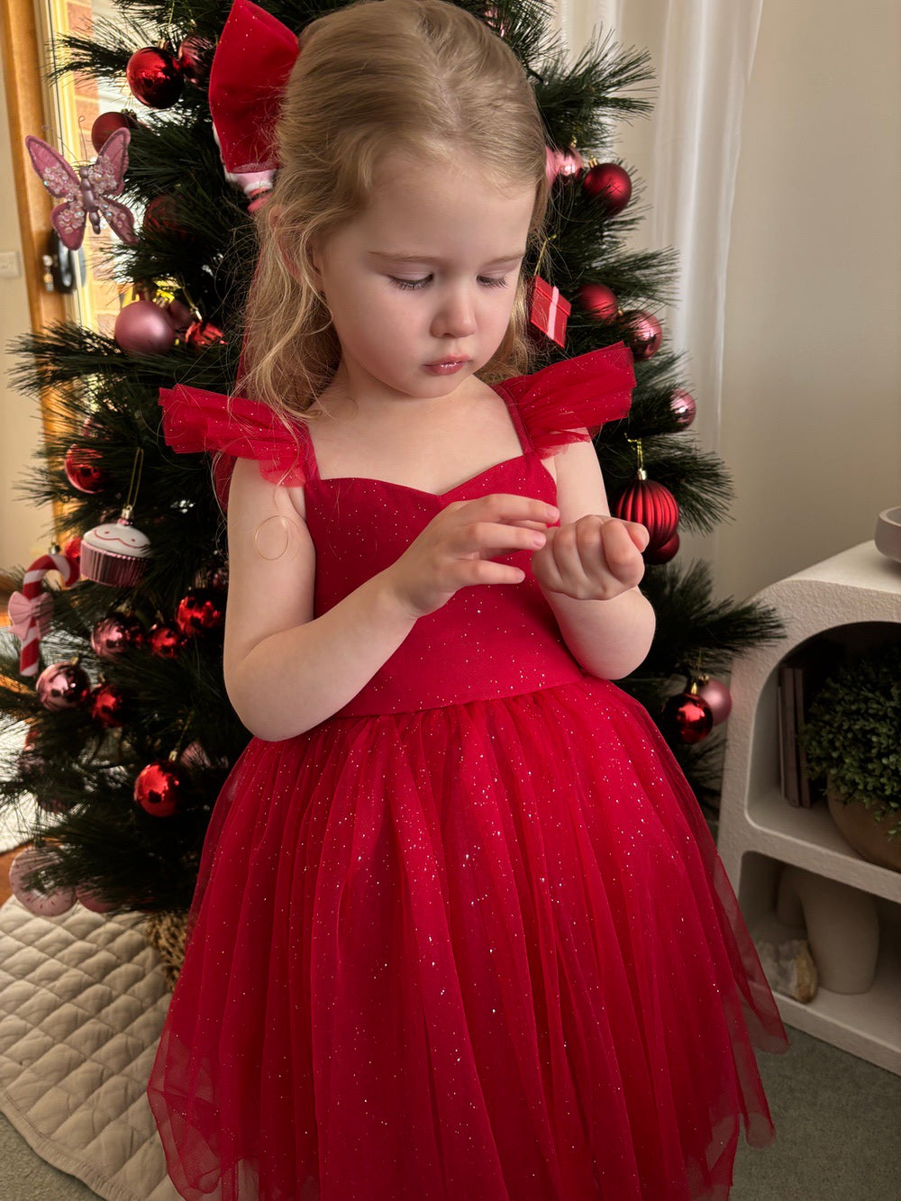 Belle Girls Red Sparkle Christmas Dress