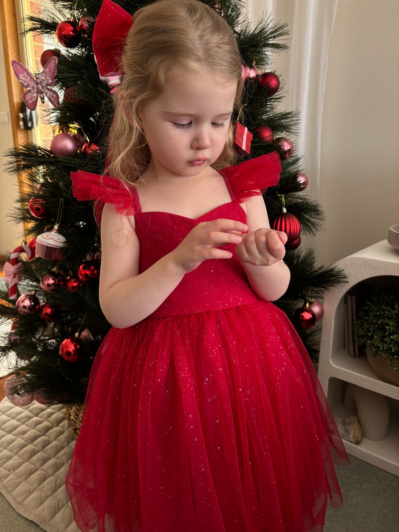 Belle Girls Red Sparkle Christmas Dress - A Little Lacey