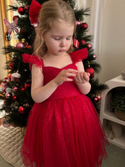 Belle Girls Red Sparkle Christmas Dress - A Little Lacey