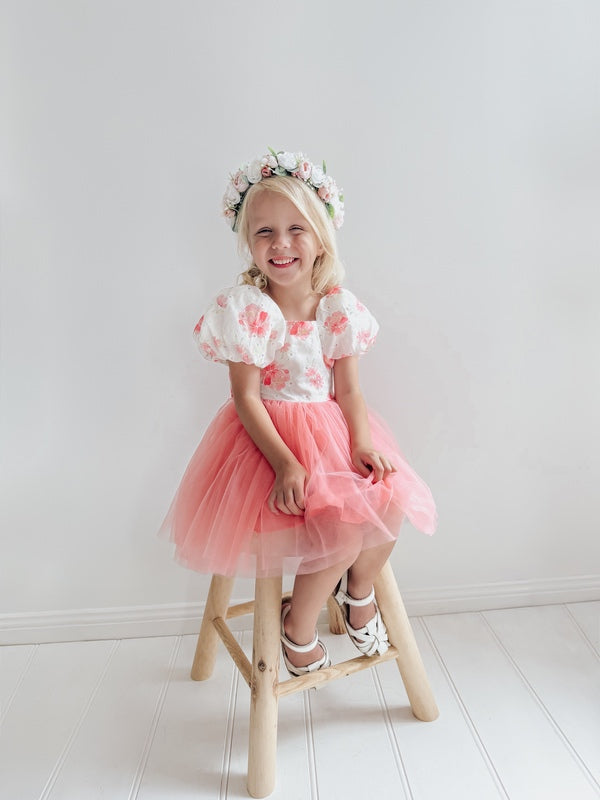 Blossom Puff Sleeve Girls Dress - A Little Lacey