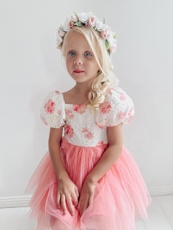 Blossom Puff Sleeve Girls Dress - A Little Lacey