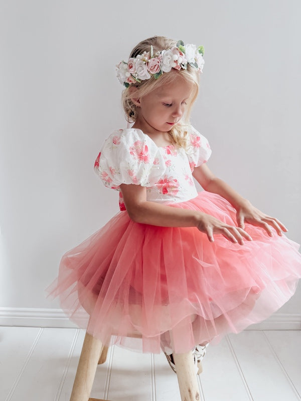 Blossom Puff Sleeve Girls Dress - A Little Lacey