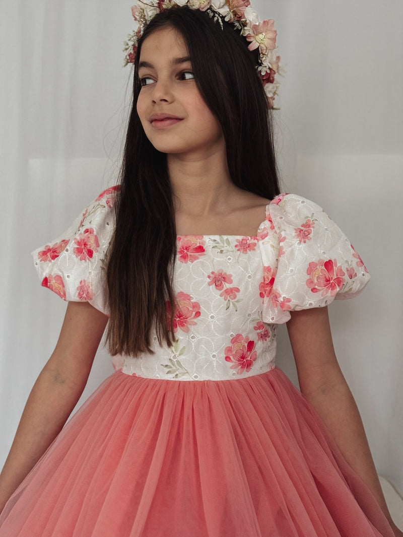 Blossom Puff Sleeve Girls Dress - A Little Lacey