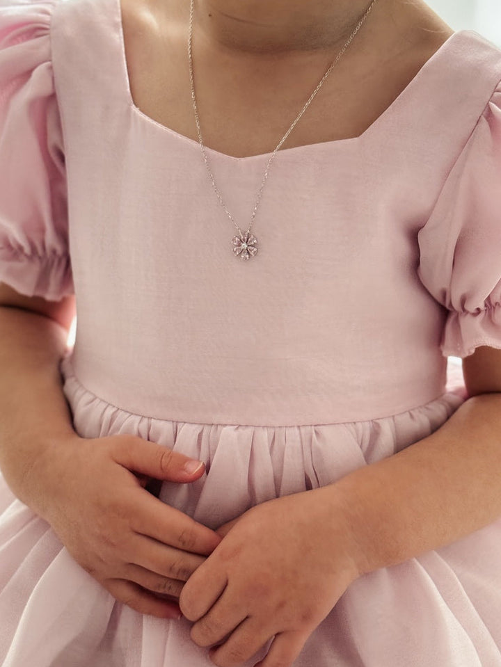 Blush Bloom girls silver necklace with pink diamante flower charm