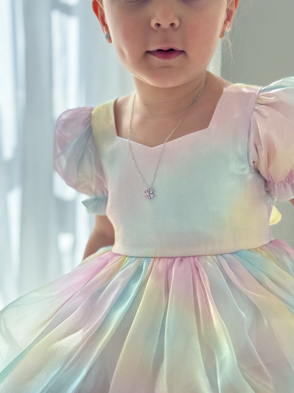 Blush Bloom girls silver necklace with pink diamante flower charm