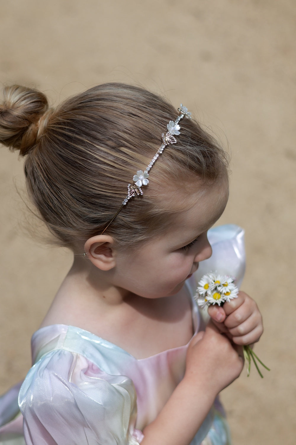 Butterfly Blossom Girls Gold Headband for flower girls