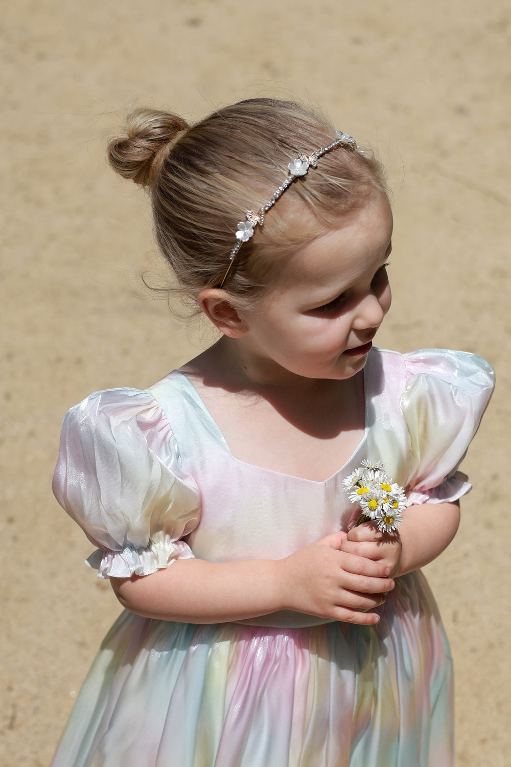 Girls gold floral headband with butterfly charms