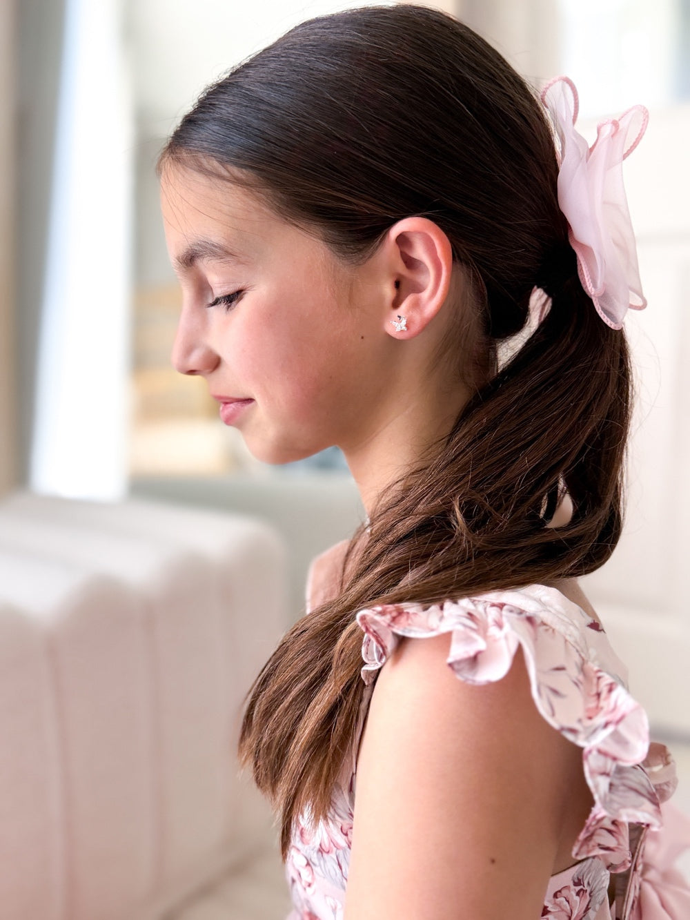 Girls Silver Butterfly Earrings