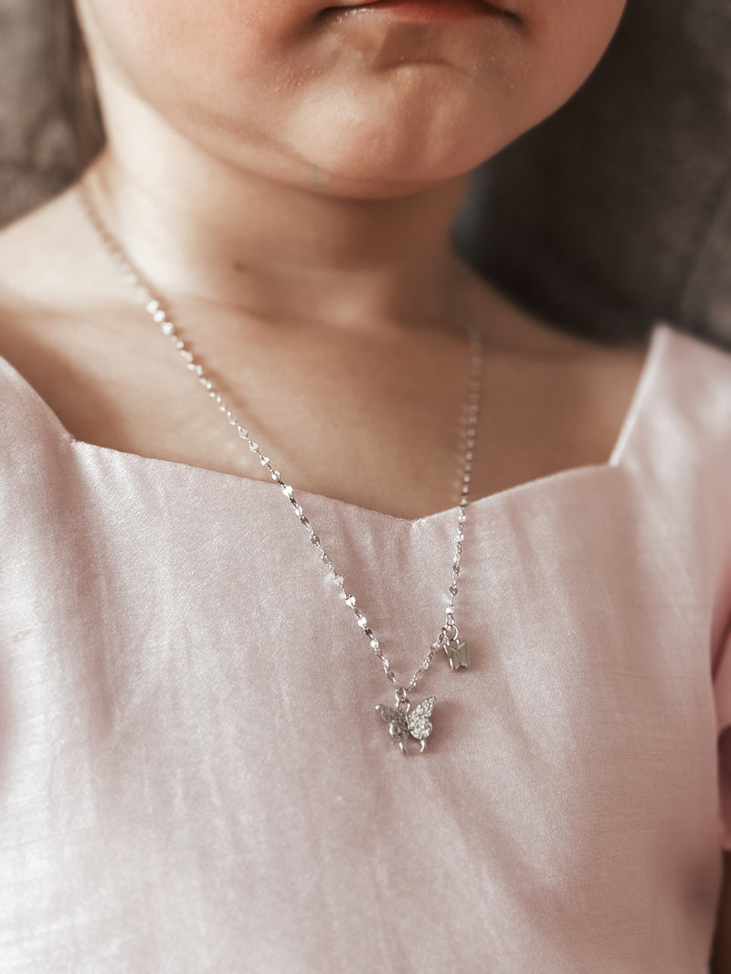Butterfly Whispers Girls Silver Necklace - A Little Lacey
