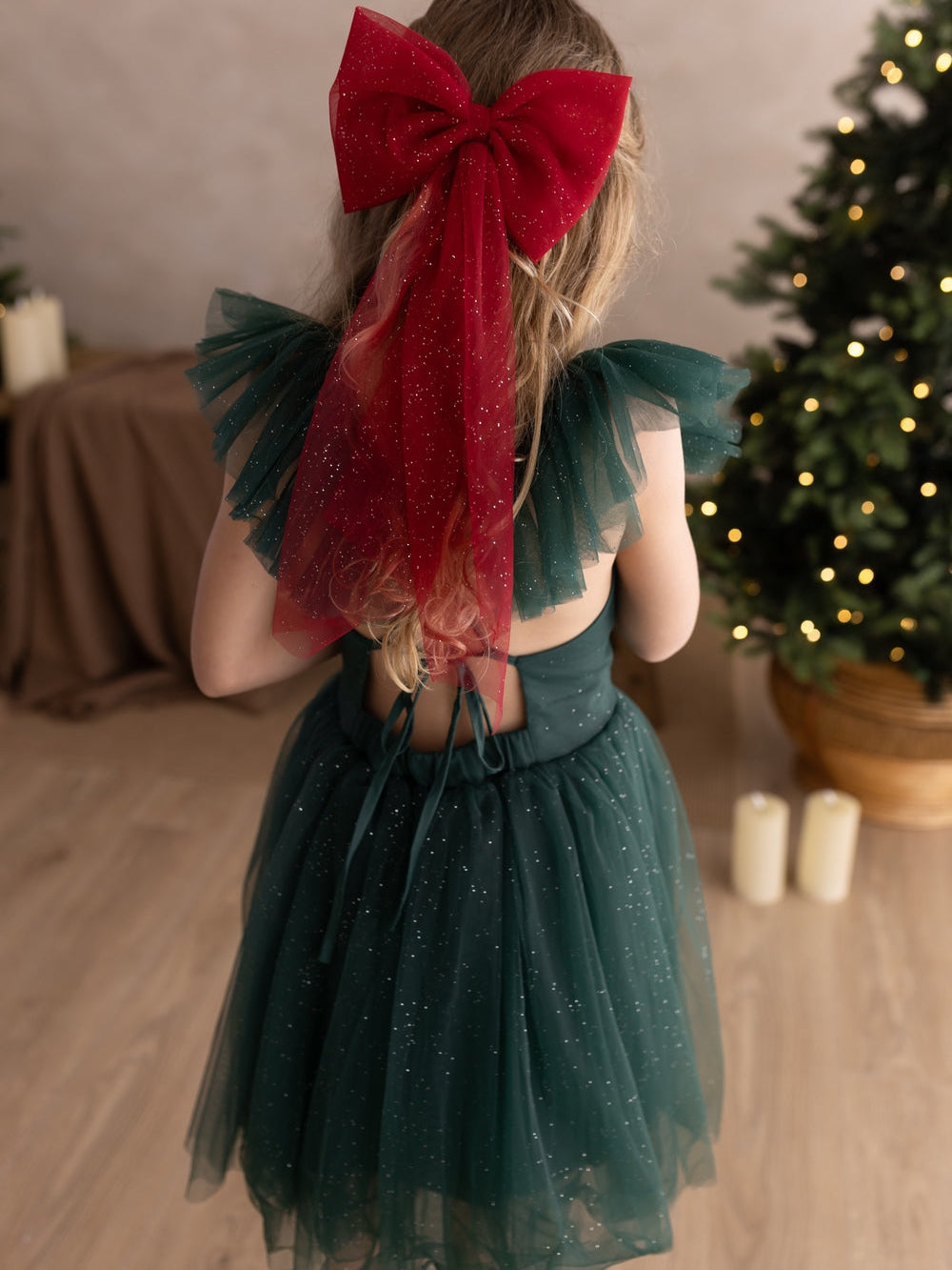 Belle girls Christmas dress in green sparkle