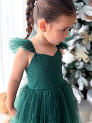Belle Girls Green Sparkle Christmas Dress - A Little Lacey