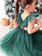 Belle Girls Green Sparkle Christmas Dress - A Little Lacey