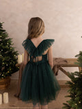 Girls festive green shimmer Christmas dress