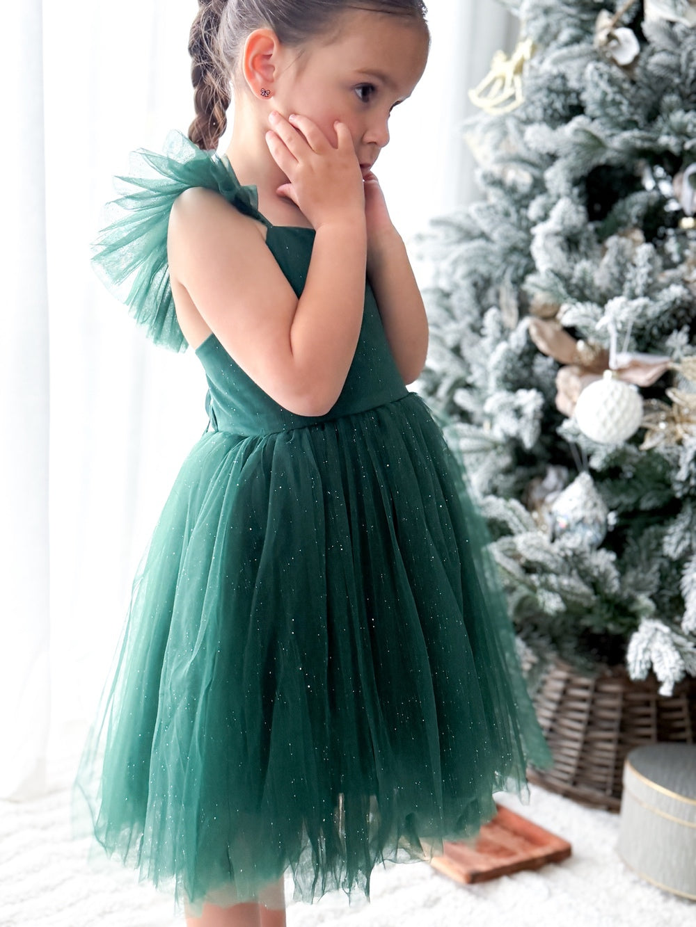 Green glitter Christmas party dress for girls