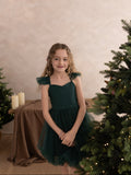 Girls Christmas photo dress in festive green