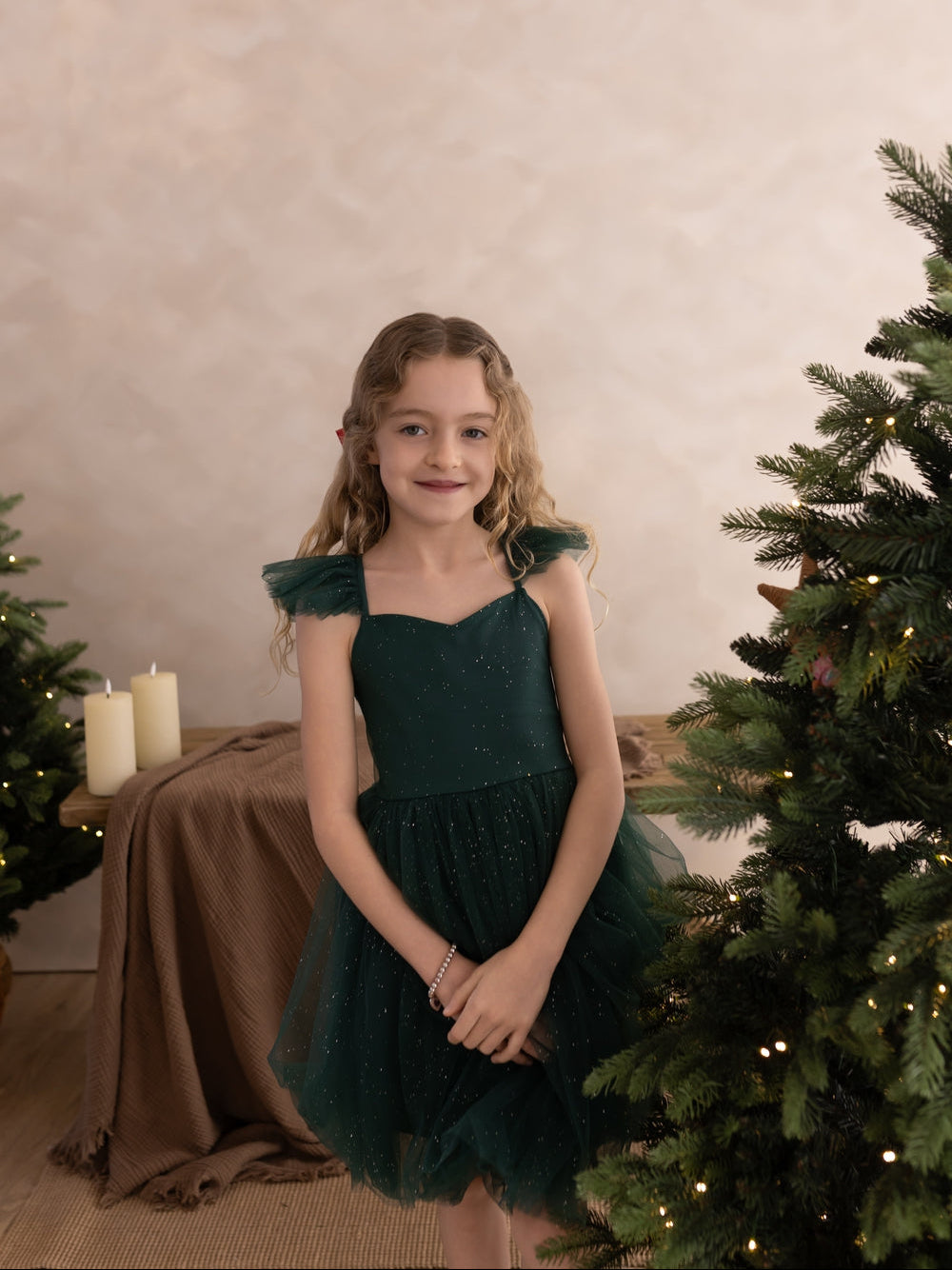 Girls Christmas photo dress in festive green