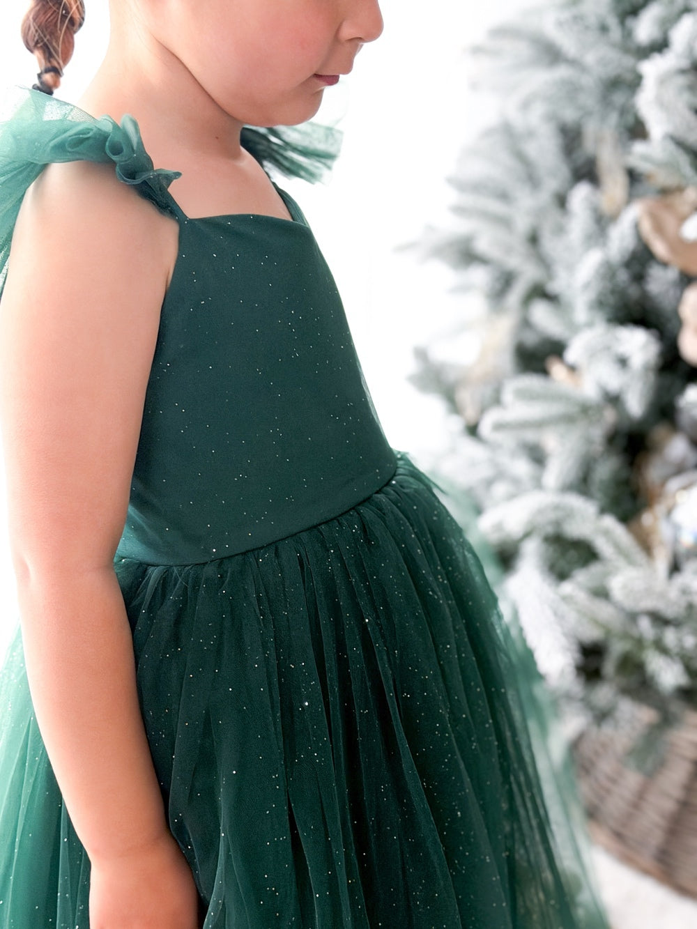 Girls green sparkle dress for Christmas Day