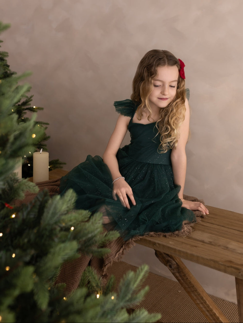 Green shimmer Christmas dress for girls