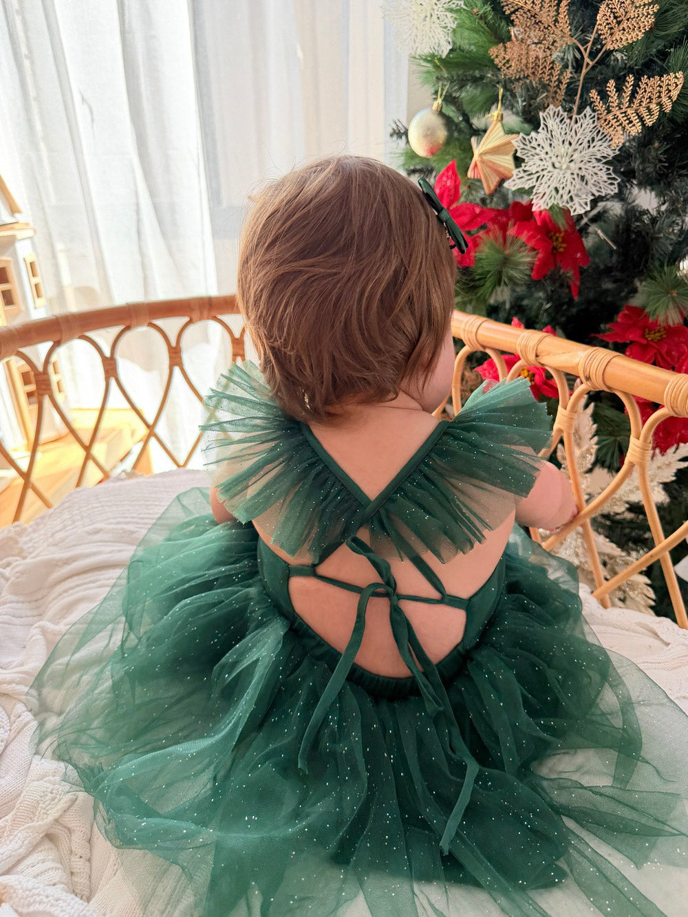 Belle green sparkle Christmas baby dress