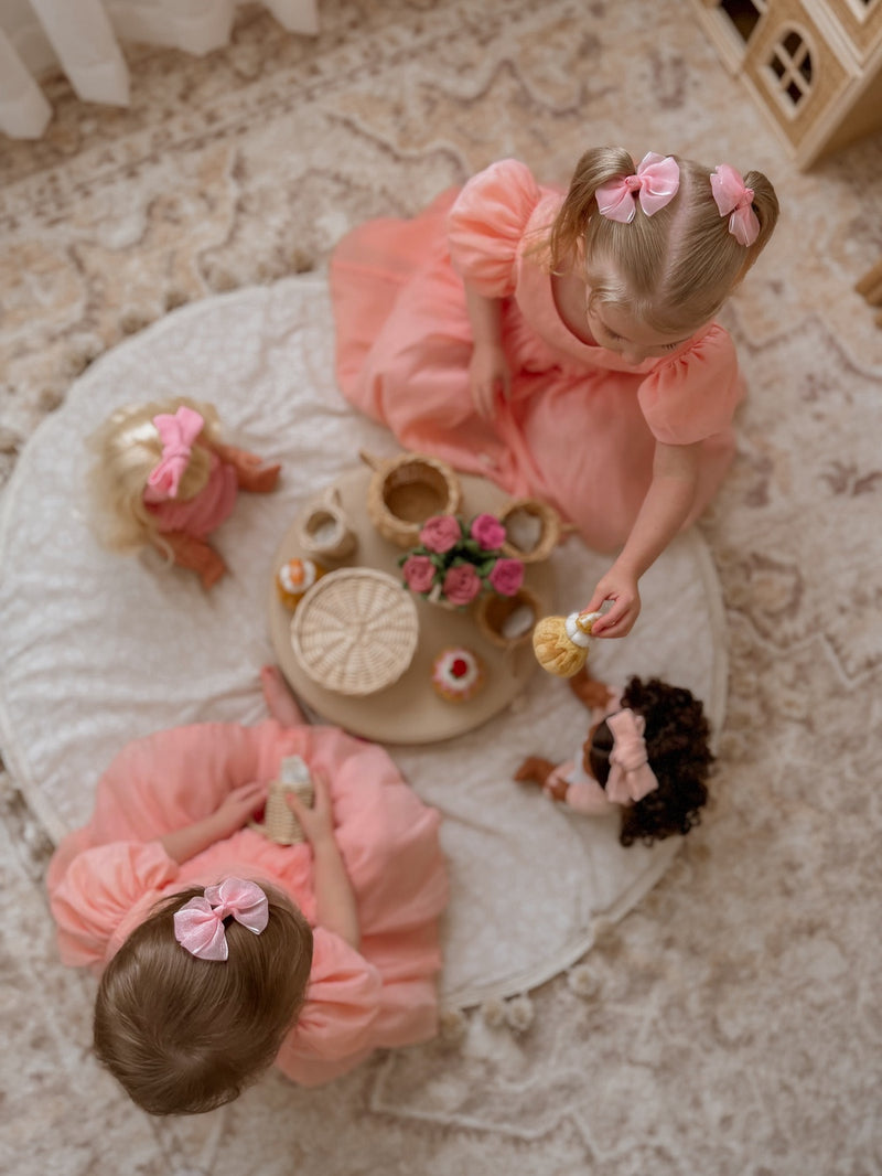 Blush Peach Girls Pigtail Bows - A Little Lacey