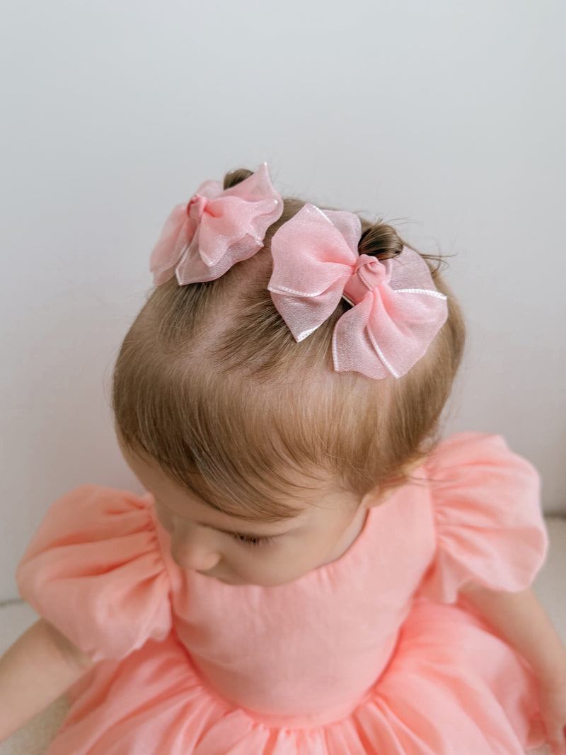 Blush Peach Girls Pigtail Bows - A Little Lacey