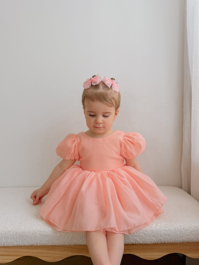 Blush Peach Girls Pigtail Bows - A Little Lacey