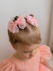 Blush Peach Girls Pigtail Bows - A Little Lacey