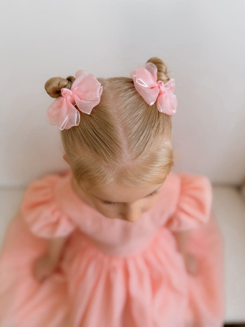 Blush Peach Girls Pigtail Bows - A Little Lacey